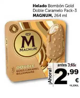 Masymas Magnum, Helado Bombón Gold Doble Caramelo Pack-3 264ml oferta