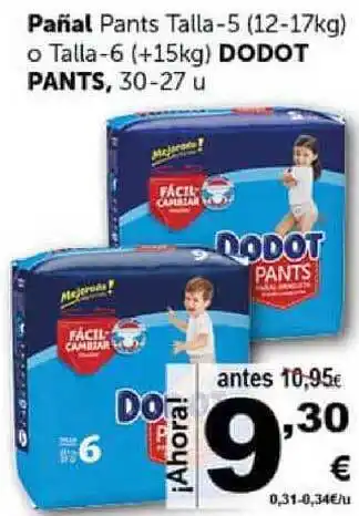 Masymas Dodot Pants, Pañal Pants Talla-5 (12-17kg) o Talla-6 (+15kg) 30-27u oferta