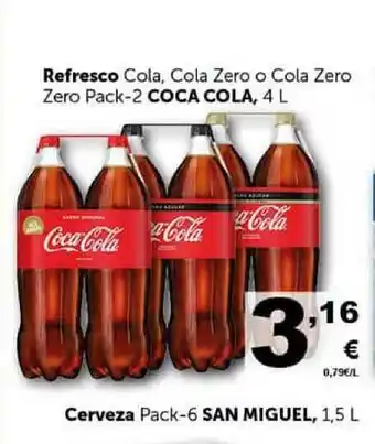 Masymas Coca Cola Refresco Cola, Cola Zero o Cola Zero Zero Pack-2 4L oferta