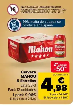 Carrefour Cerveza MAHOU 5 Estrellas Lata 33 cl oferta