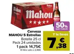 Carrefour Cerveza MAHOU 5 Estrellas oferta