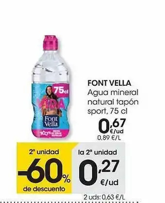 Eroski Font Vella Agua Mineral Natural Tapón Sport, 75 cl oferta