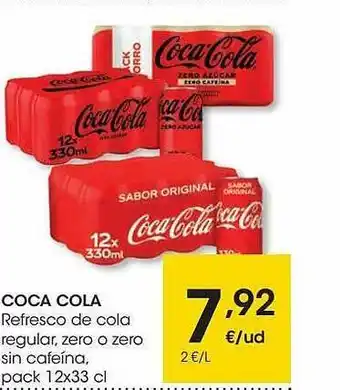 Eroski Coca Cola Refresco De Cola Regular Zero O Zero Sin Cafeína pack 12x33 cl oferta
