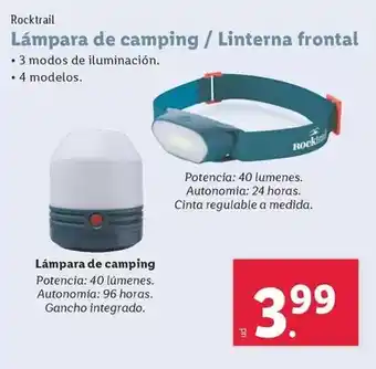 Lidl Rocktrail - lámpara de camping/ linterna frontal oferta