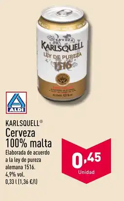ALDI KARLSQUELL Cerveza 100% Malta oferta