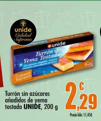 Unide Supermercados Turrón Sin Azúcares Añadidos De Yema Tostada oferta