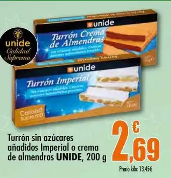 Unide Supermercados Turrón Sin Azúcares Añadidos Imperial O Crema De Almendras oferta