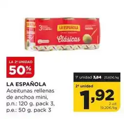 Alimerka La española - aceitunas rellenas de anchoa mini oferta