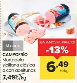 Autoservicios Familia Campofrío - mortadela siciliana clásica o con aceitunas oferta
