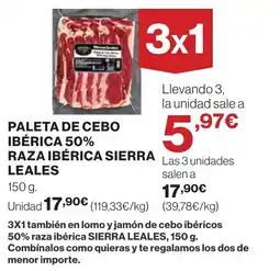 Hipercor PALETA DE CEBO IBÉRICA 50% RAZA IBÉRICA SIERRA LEALES oferta