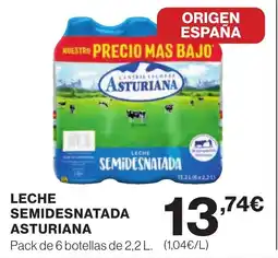 Hipercor LECHE SEMIDESNATADA ASTURIANA oferta