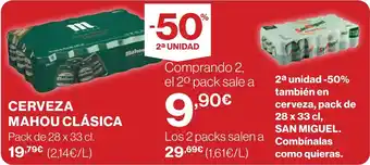 Hipercor CERVEZA MAHOU CLÁSICA oferta