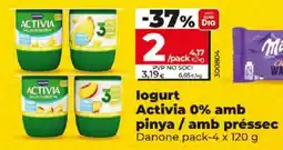 Dia logurt Activia 0% amb pinya / amb préssec oferta