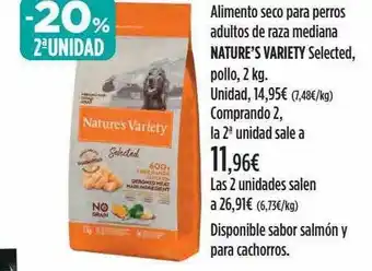 El Corte Inglés Alimento Seco Para Perros Adultos De Raza Mediana Nature's Variety Selected, Pollo 2 kg oferta