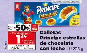 Dia Lu - galletas príncipe estrellas de chocolate con leche oferta