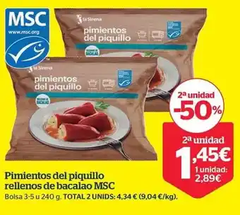 La Sirena Pimientos del piquillo rellenos de bacalao msc oferta