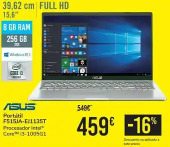 Carrefour Asus portátil f515ja-ej1135t oferta