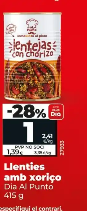 Dia Llenties amb xoriço oferta