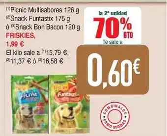 Masymas Friskies Picnic Multisaboers 126g Snack Funtastix 175g ó Snack Bon Bacon 120g oferta