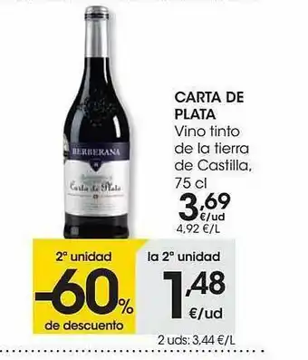 Eroski Carta De Plata Vino Tinto De La Tierra De Castilla 75 cl oferta