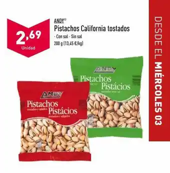 ALDI Andy Pistachos California Tostados oferta