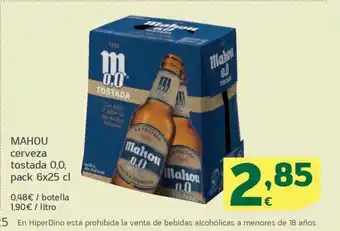 HiperDino MAHOU Cerveza tostada 0,0, oferta