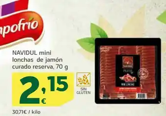 HiperDino Mini lonchas de jamón curado reserva 70 g navidul oferta