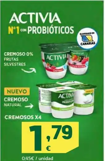 HiperDino Yogur activia, cremoso 0% frutas silvestres o cremoso natural x 4 oferta