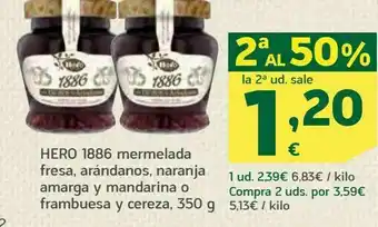 HiperDino hero 1886 mermelada fresa, arándanos, naranja amarga y mandarina o frambuesa y cereza, 350 g oferta
