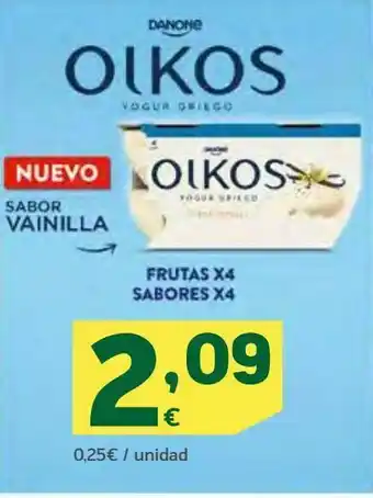 HiperDino Yogur griego frutas x 4, sabores x 4, oikos oferta