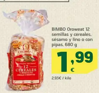 HiperDino Bimbo oroweat 12 semillas y cereales, sésamo y lino o con pipas, 680 g oferta