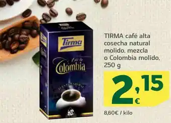 HiperDino tirma café alta cosecha natural molido, mezcla o colombia molido 250 g oferta