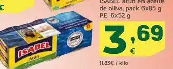 HiperDino Atún en aceite de oliva isabel, pack 6 x 85 g, p.e 6 x 52 g oferta