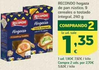 HiperDino Recondo hogaza de pan rústico, 9 cereales o tostado integral 240 g oferta