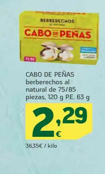 HiperDino Berberechos al natural de 75/85 piezas, 120 g p.e 63 g cabo de peñas oferta