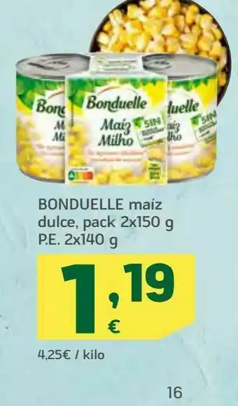 HiperDino Maíz dulce bonduelle, pack 2 x 150 g p.e 2 x 140 g oferta