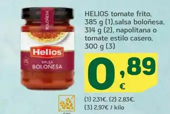 HiperDino Tomate frito helios 385 g, salsa boloñesa 314 g, napolitana o tomate estilo casero 300 g oferta