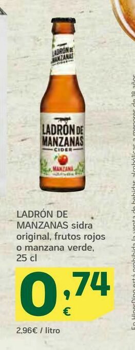 HiperDino Sidra original, frutos rojos o manzana verde 25 cl ladrón de manzanas oferta