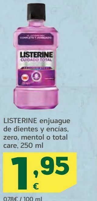 HiperDino listerine enjuague de dientes y encías, zero, mentol o total care, 250 ml oferta
