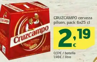 HiperDino Cerveza pilsen pack 6 x 25 cl cruzcampo oferta
