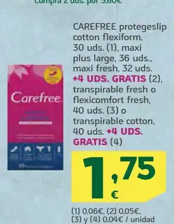 HiperDino carefree pretegeslip cotton flexiform 30 uds, maxi fresh, 32 uds + 4 uds gratis, transpirable fresh o flexicomfort fresh, 40 oferta
