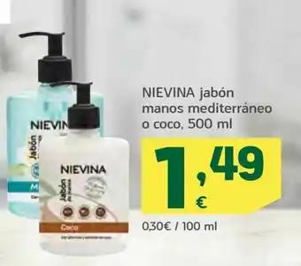 HiperDino Jabón de manos mediterráneo o coco nievina 500 ml oferta