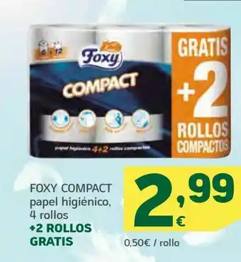 HiperDino Papel higiénico foxy compact 4 rollos + 2 rollos gratis oferta