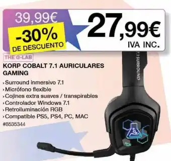 Costco -30% De Descuento The G-lab Korp Cobalt 7.1 Auriculares Gaming oferta