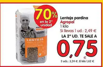 Alimerka 70% En La 2a Unidad Lenteja Pardina Agropal 1kilo oferta