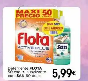 Supermercados Piedra Detergente Flota 50 cac. + Suavizante Con. San 60 Dosis oferta