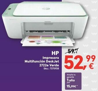 Worten HP Impresora Multifunción DeskJet 2722e Verde oferta