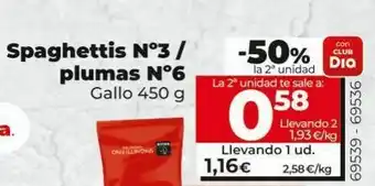 Maxi Dia Espaguetis n 3/plumas n6 gallo oferta