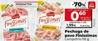 La Plaza de DIA Pechuga de pavo/jamon cocido finissimas camppofrio oferta