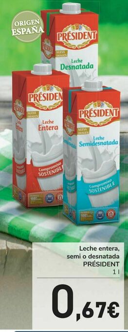 Carrefour Leche entera, semi o desnatada président oferta